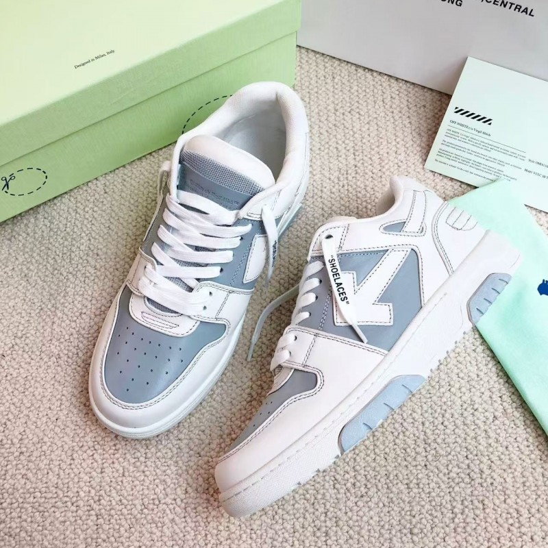 Off-White Grey Arrow Stitching Leather Sneakers