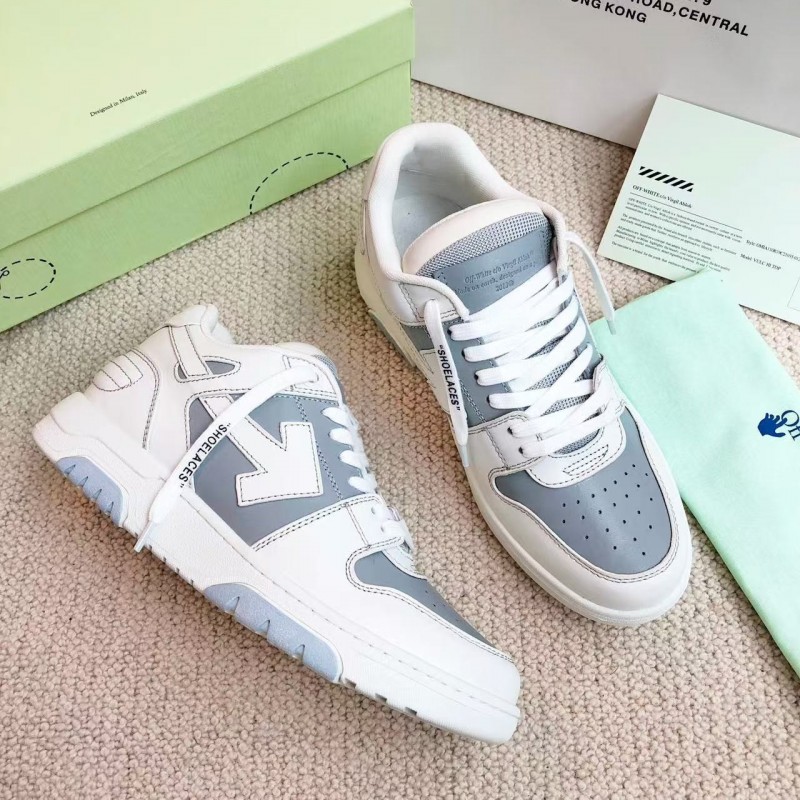 Off-White Grey Arrow Stitching Leather Sneakers