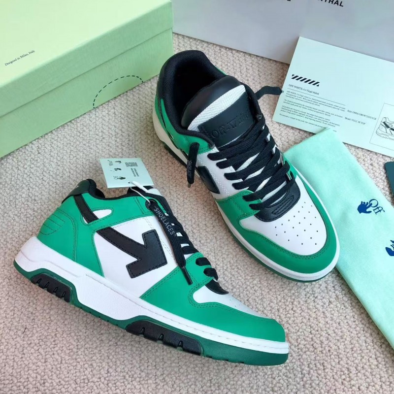 Off-White Arrow stitching green outer leather sneakers