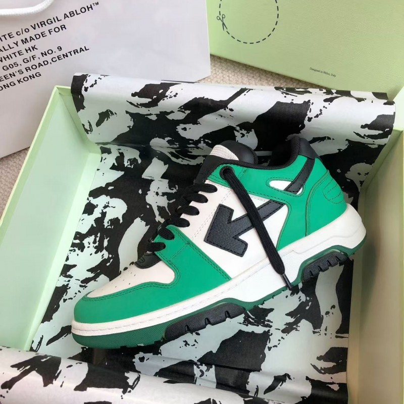 Off-White Arrow stitching green outer leather sneakers