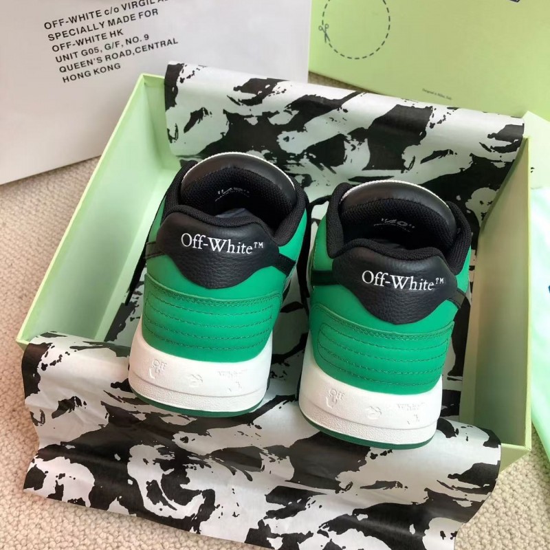 Off-White Arrow stitching green outer leather sneakers
