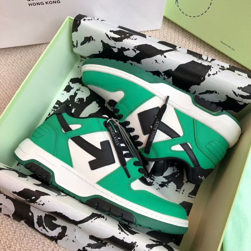 Off-White Arrow stitching green outer leather sneakers