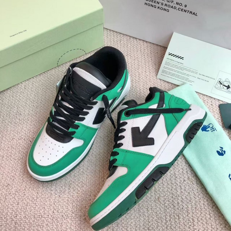 Off-White Arrow stitching green outer leather sneakers