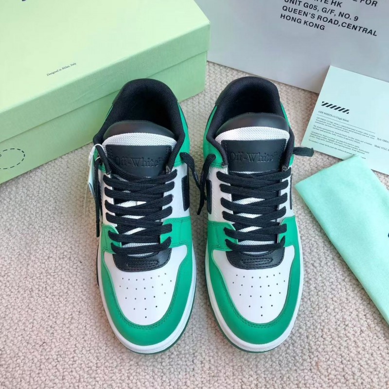 Off-White Arrow stitching green outer leather sneakers