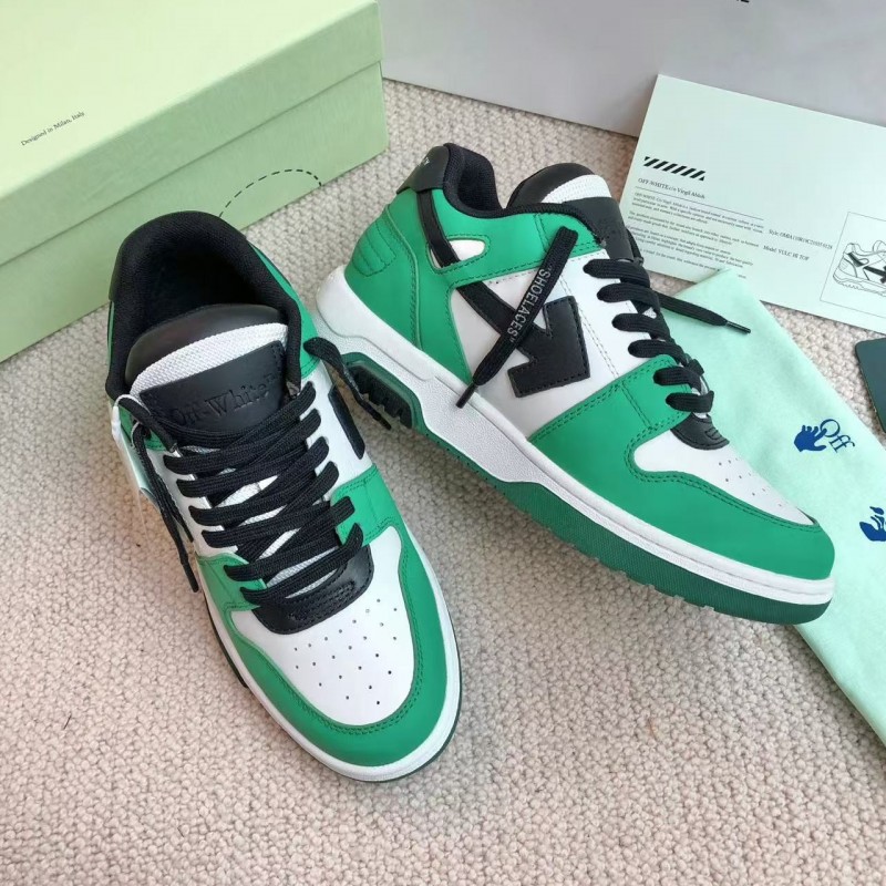 Off-White Arrow stitching green outer leather sneakers