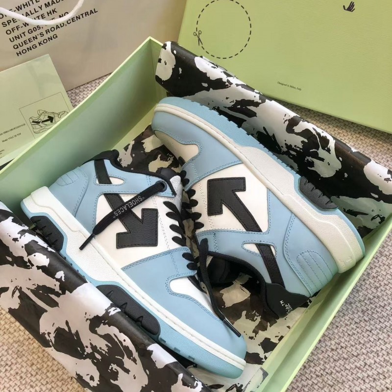 Off-White Arrow stitching light blue outer leather sneakers