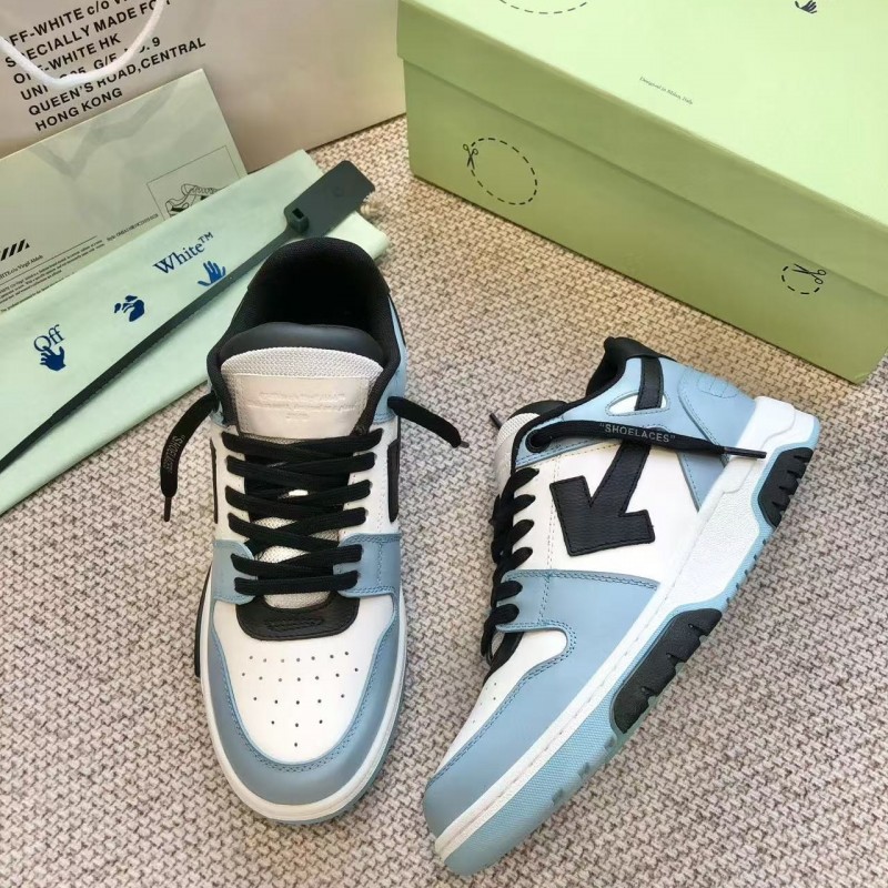 Off-White Arrow stitching light blue outer leather sneakers