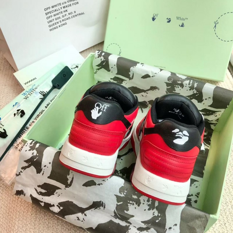 Off-White Arrow stitching red outer leather sneakers
