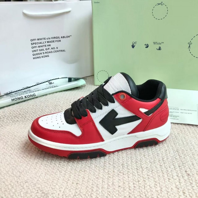 Off-White Arrow stitching red outer leather sneakers