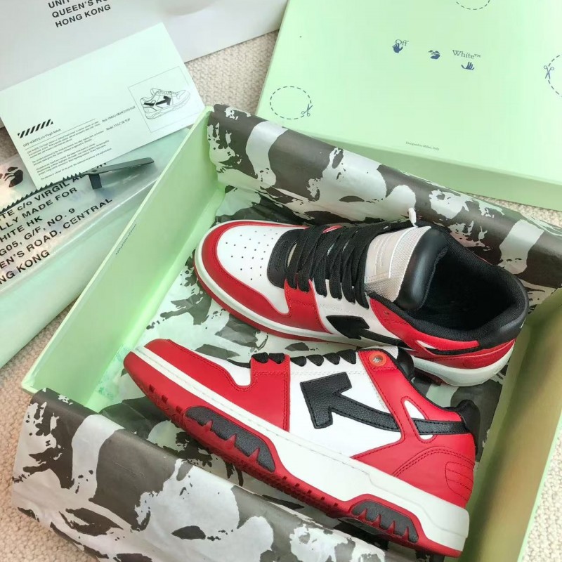 Off-White Arrow stitching red outer leather sneakers