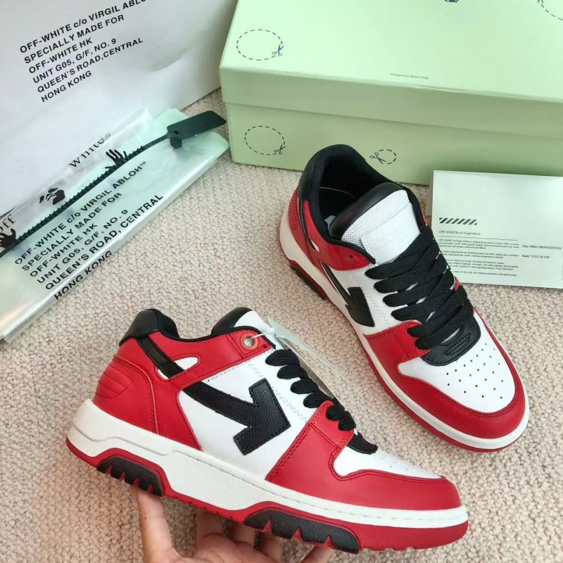 Off-White Arrow stitching red outer leather sneakers