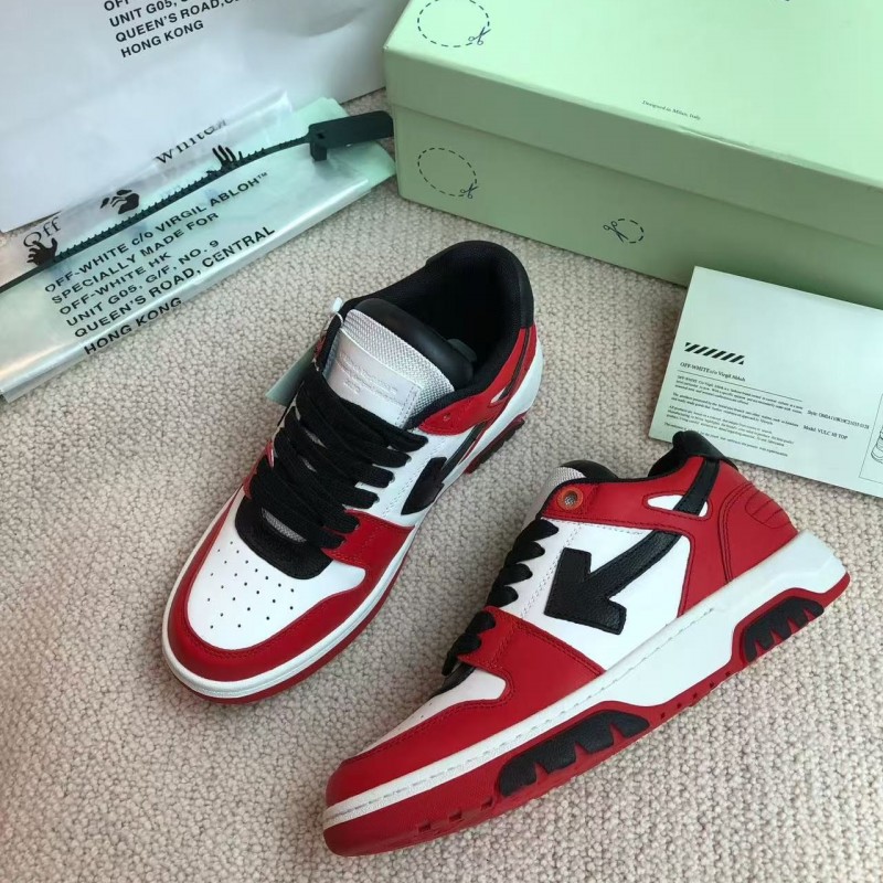 Off-White Arrow stitching red outer leather sneakers