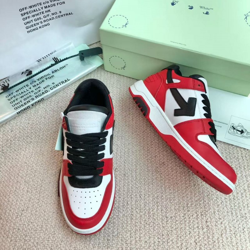 Off-White Arrow stitching red outer leather sneakers