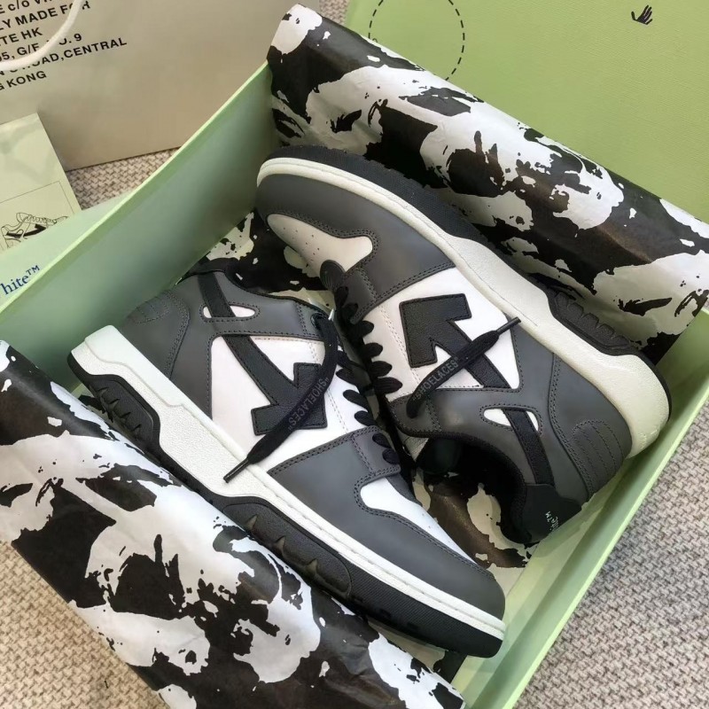 Off-White Arrow stitching black outer leather sneakers