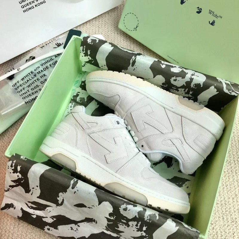 Off-White Arrow-Pattern Brushed Leather Sneakers