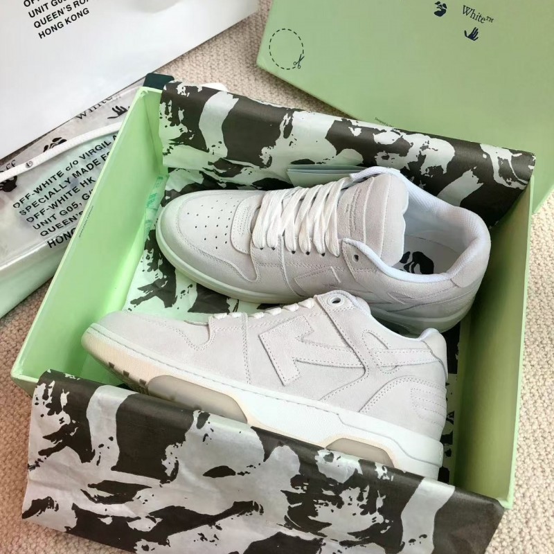 Off-White Arrow-Pattern Brushed Leather Sneakers