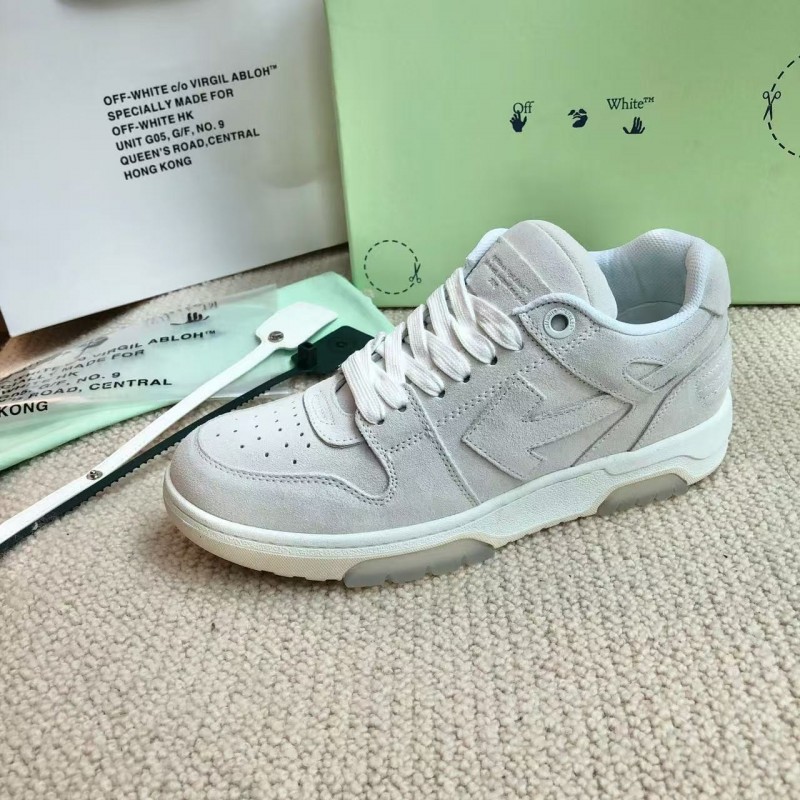 Off-White Arrow-Pattern Brushed Leather Sneakers