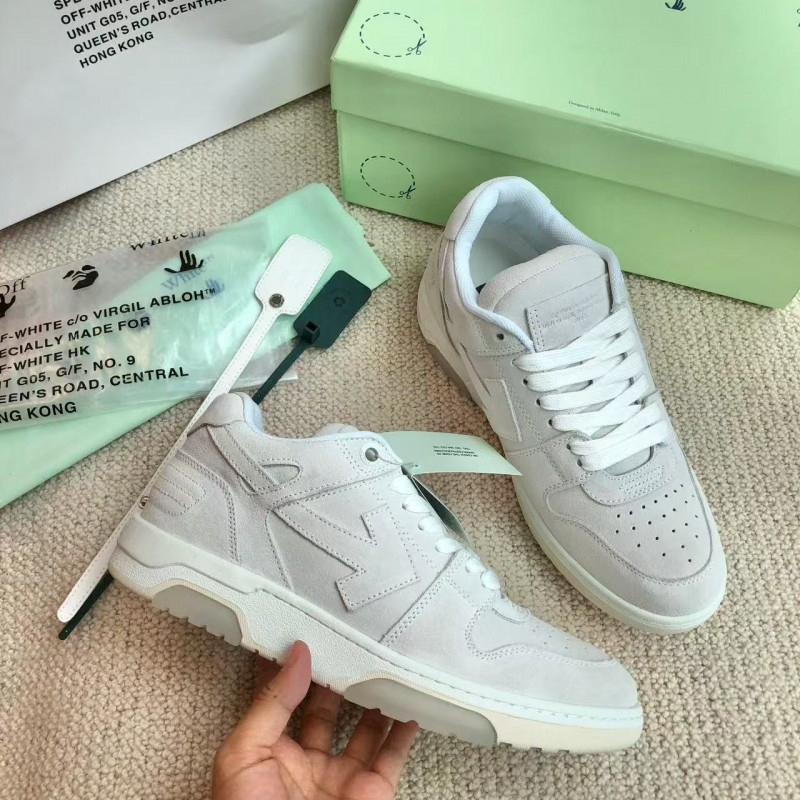 Off-White Arrow-Pattern Brushed Leather Sneakers