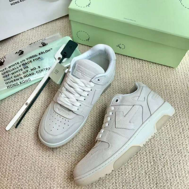 Off-White Arrow-Pattern Brushed Leather Sneakers
