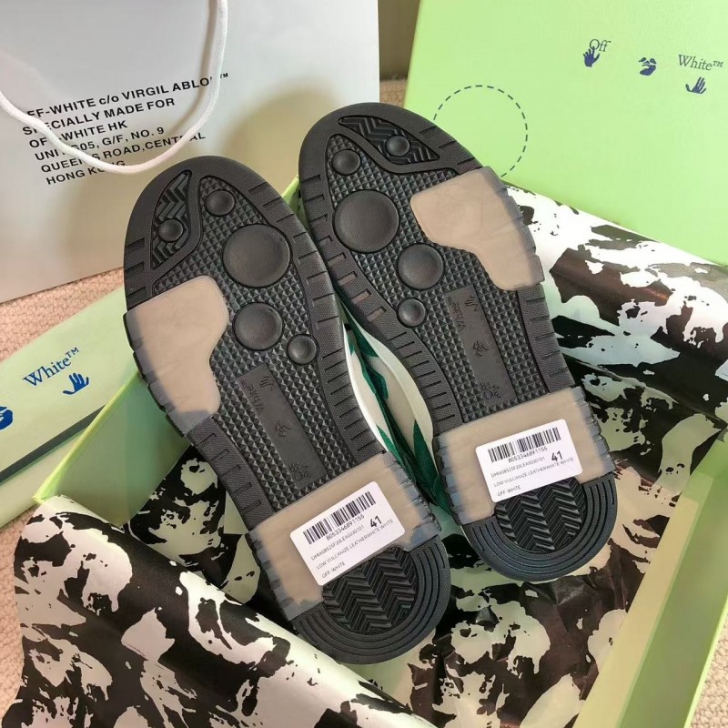 Off-White Arrow stitching green brushed leather distressed sneakers