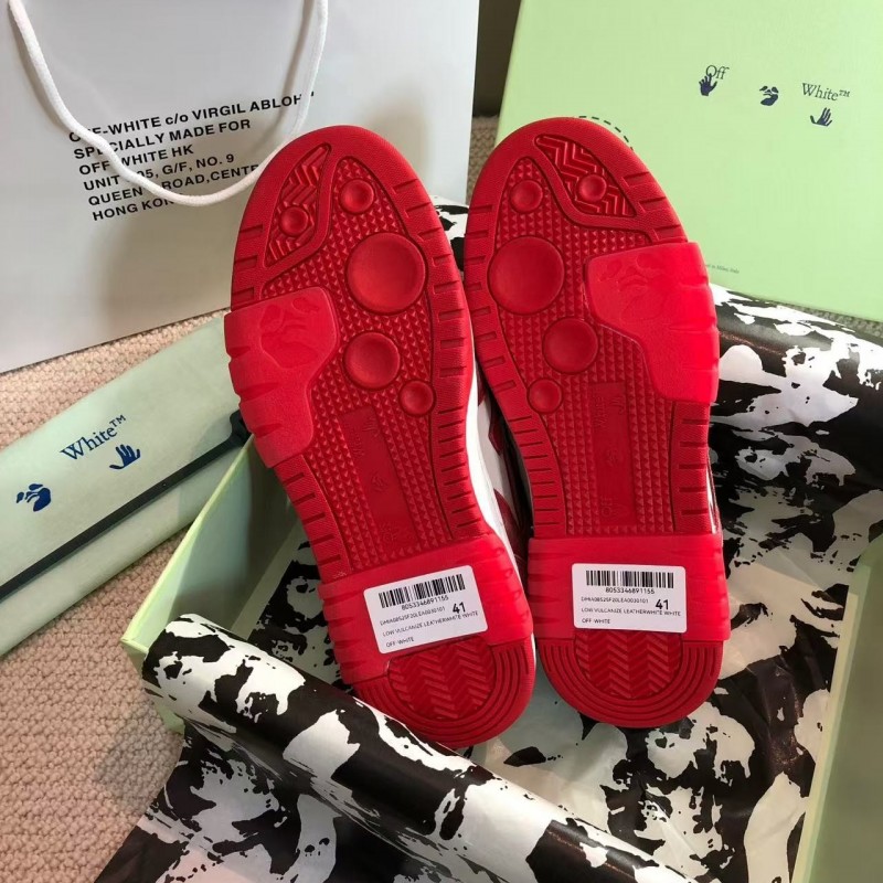 Off-White arrow stitching red frosted leather distressed sneakers