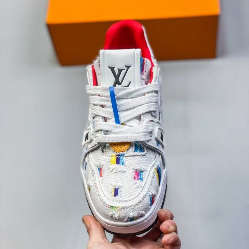 L0*is V*t0n traniner canvas printed colorful denim embroidered shoes
