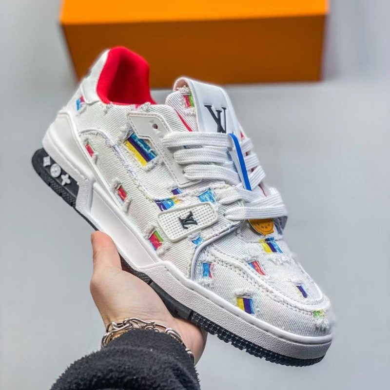 L0*is V*t0n traniner canvas printed colorful denim embroidered shoes