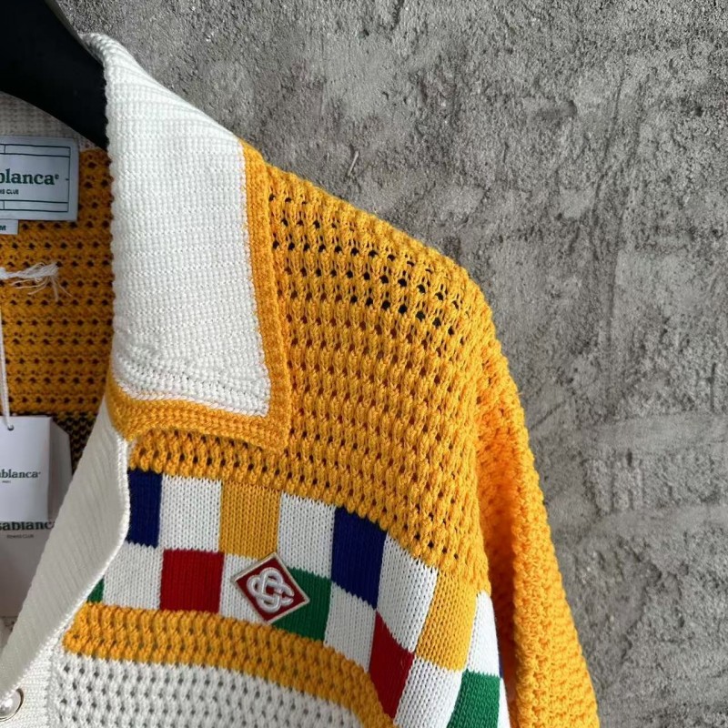 Casablanca cotton high density knit, woven plaid sweater T-shirt