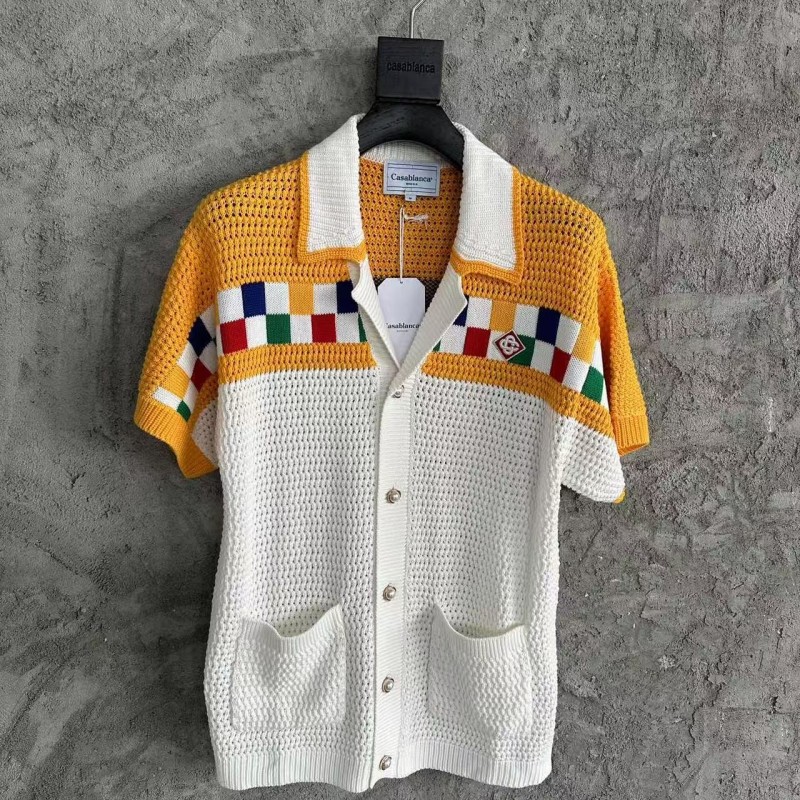 Casablanca cotton high density knit, woven plaid sweater T-shirt