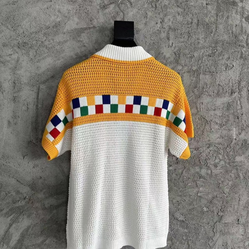 Casablanca cotton high density knit, woven plaid sweater T-shirt