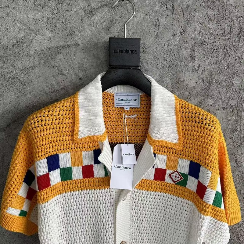 Casablanca cotton high density knit, woven plaid sweater T-shirt