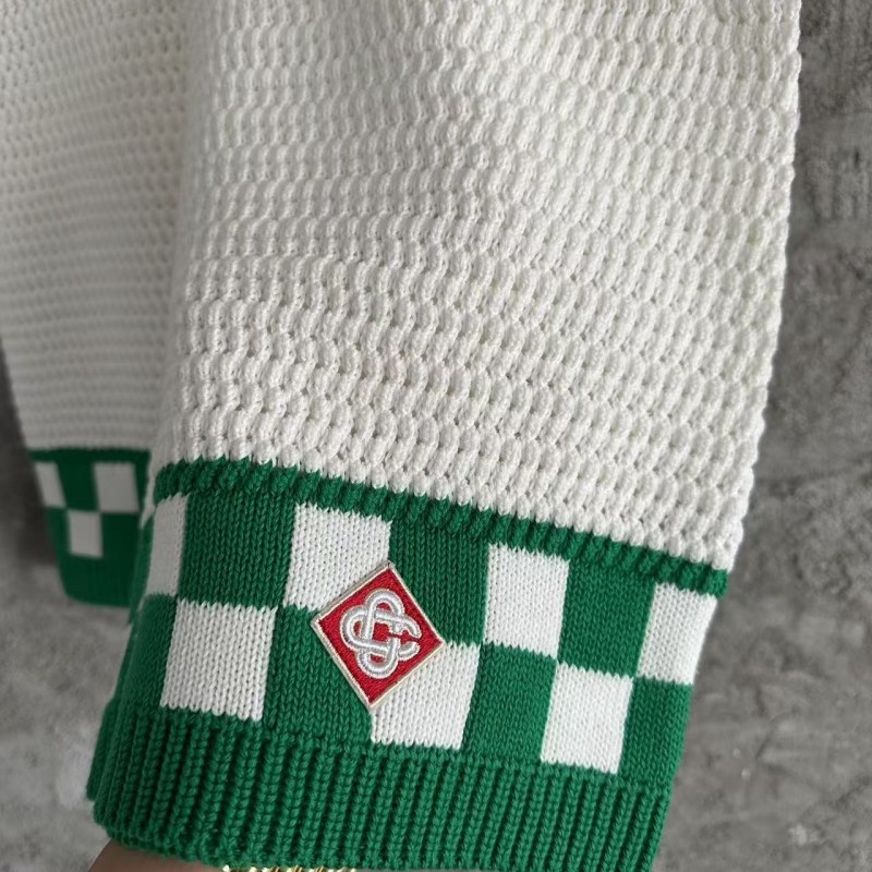 Casablanca Green Cotton High-density Knit, Woven Plaid Shorts