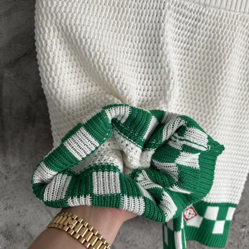 Casablanca Green Cotton High-density Knit, Woven Plaid Shorts