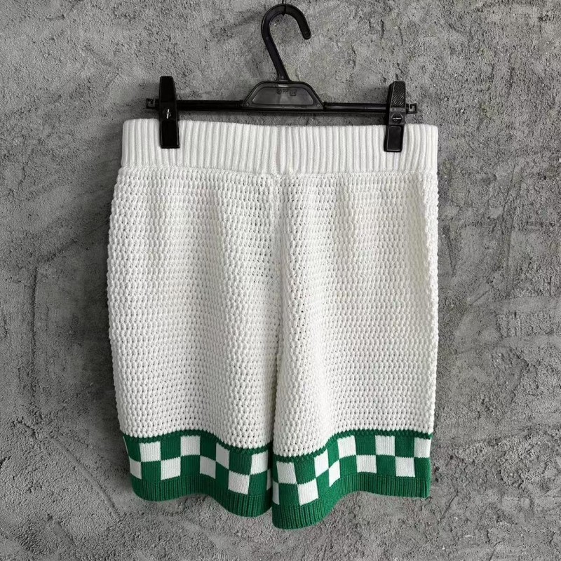 Casablanca Green Cotton High-density Knit, Woven Plaid Shorts