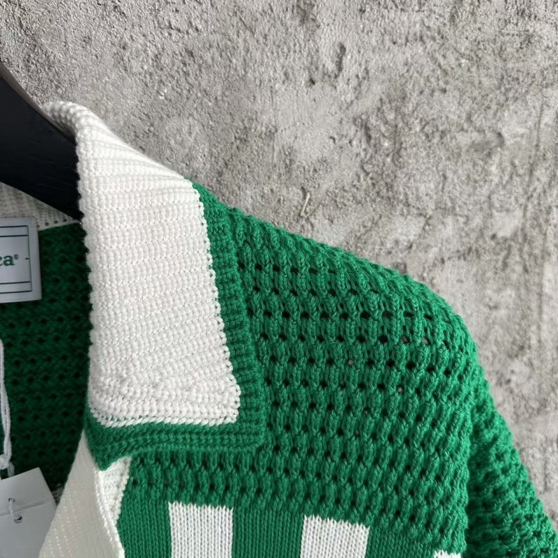 Casablanca Green Cotton High Density Knit, Woven Plaid Sweater T-Shirt