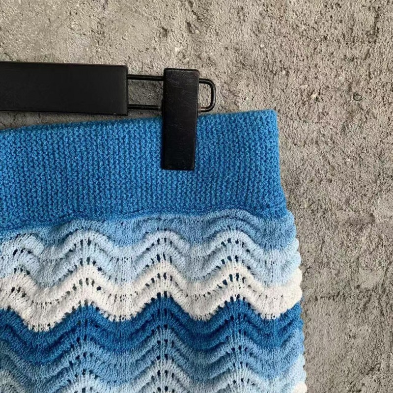 Casablanca Blue cotton high-density knitted, water ripple gradient shorts