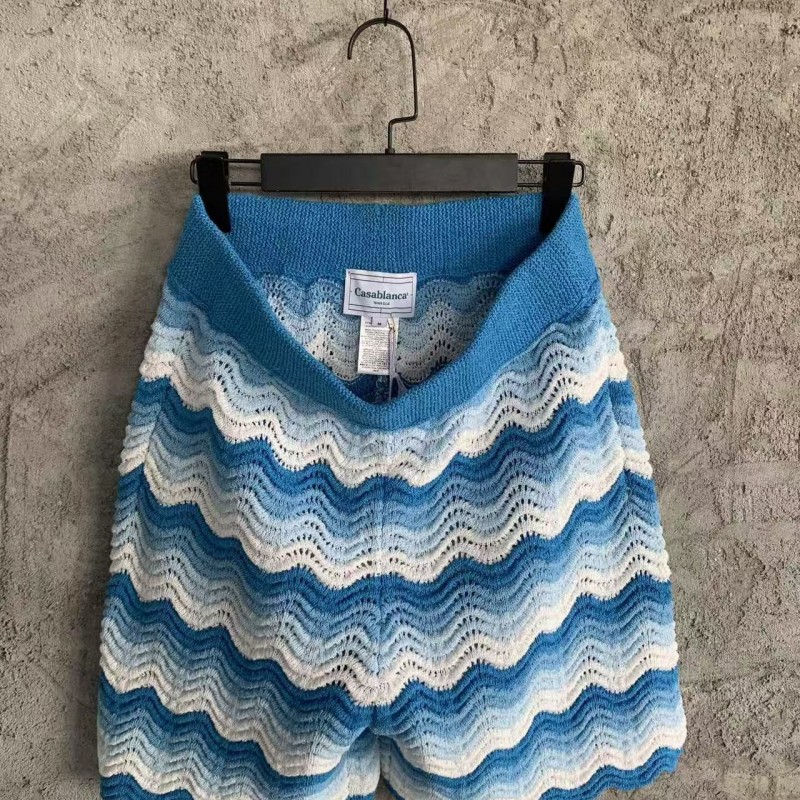 Casablanca Blue cotton high-density knitted, water ripple gradient shorts