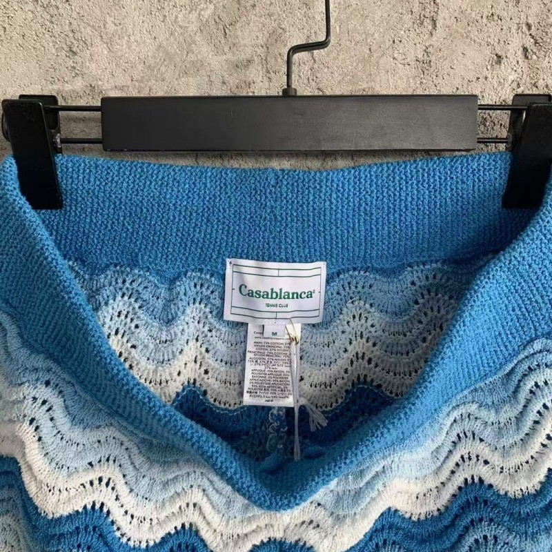 Casablanca Blue cotton high-density knitted, water ripple gradient shorts