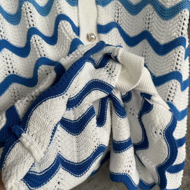 Casablanca blue cotton high-density knitted, water ripple gradient sweater T-shirt