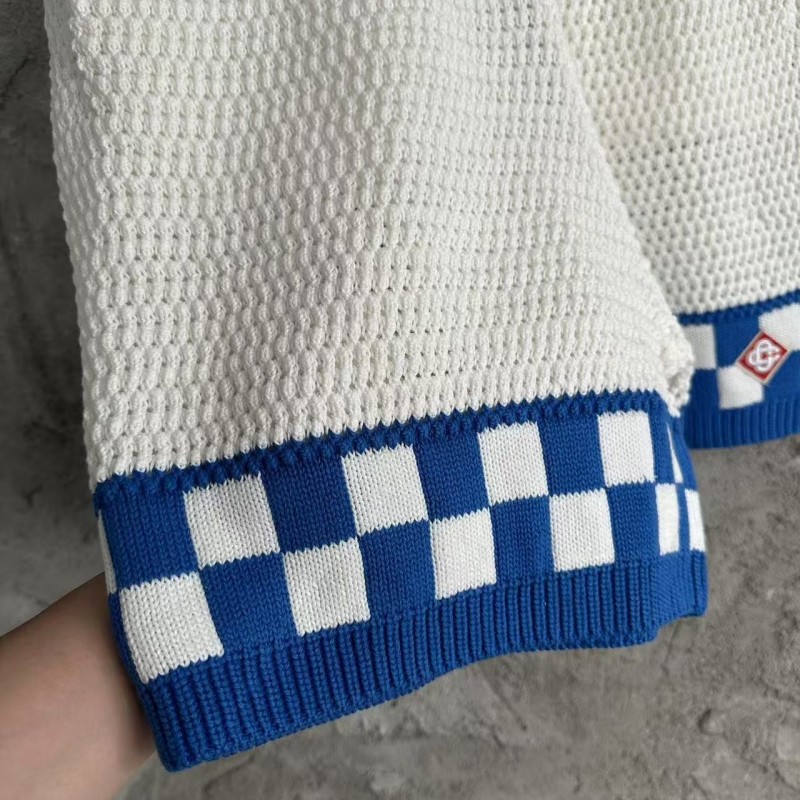 Casablanca, blue cotton high density knit, woven plaid shorts