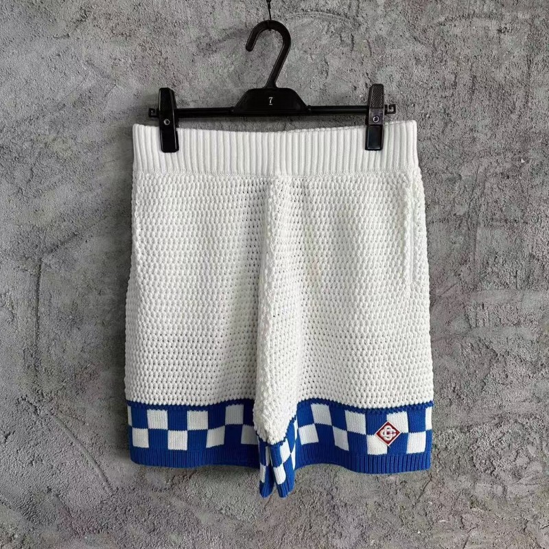 Casablanca, blue cotton high density knit, woven plaid shorts