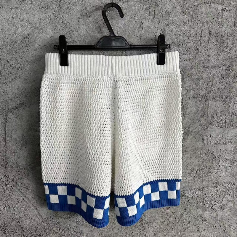 Casablanca, blue cotton high density knit, woven plaid shorts