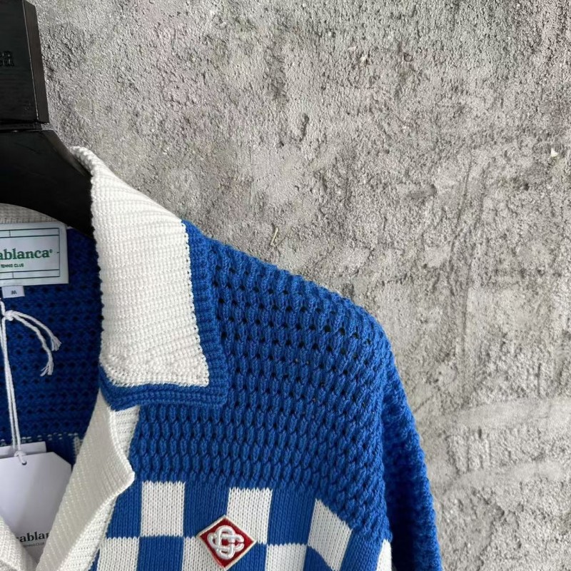 Casablanca, blue cotton high density knit, woven sweater T-shirt