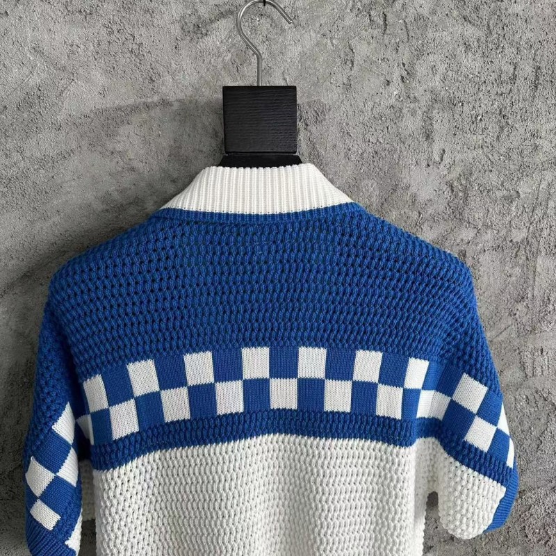 Casablanca, blue cotton high density knit, woven sweater T-shirt