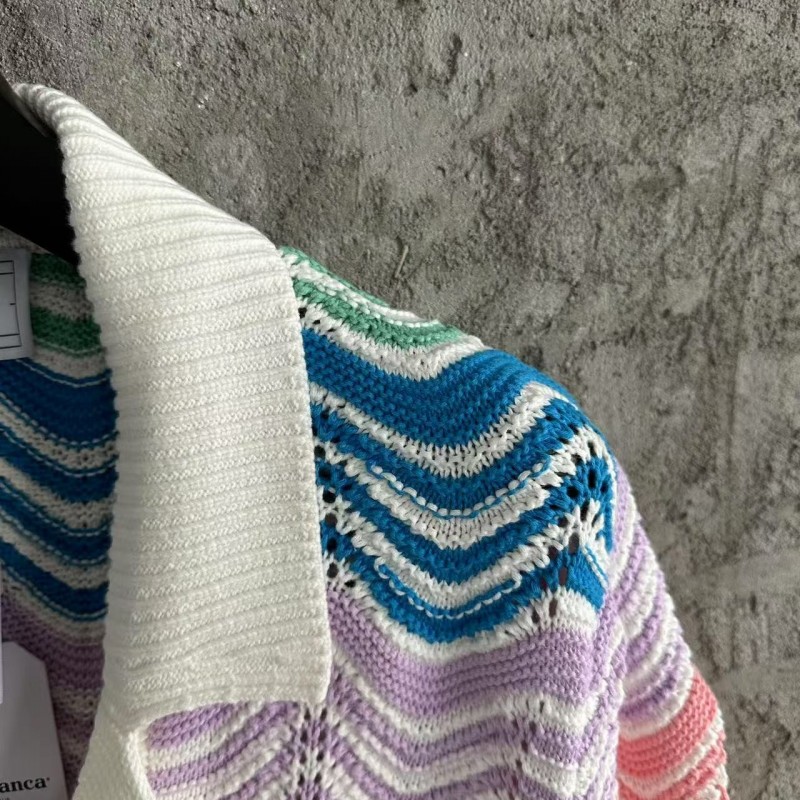 Casablanca, rainbow-colored cotton high-density knit, water ripple gradient sweater T-shirt