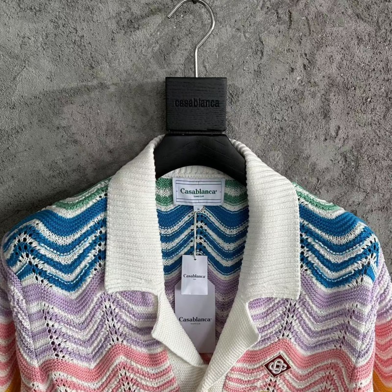 Casablanca, rainbow-colored cotton high-density knit, water ripple gradient sweater T-shirt