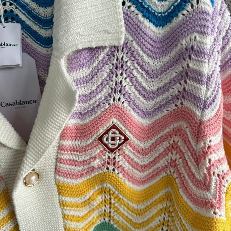 Casablanca, rainbow-colored cotton high-density knit, water ripple gradient sweater T-shirt