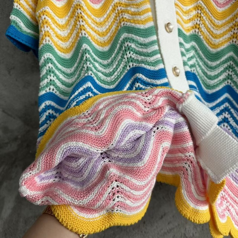 Casablanca, rainbow-colored cotton high-density knit, water ripple gradient sweater T-shirt