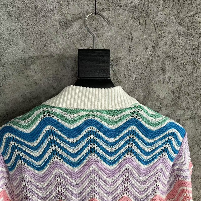 Casablanca, rainbow-colored cotton high-density knit, water ripple gradient sweater T-shirt