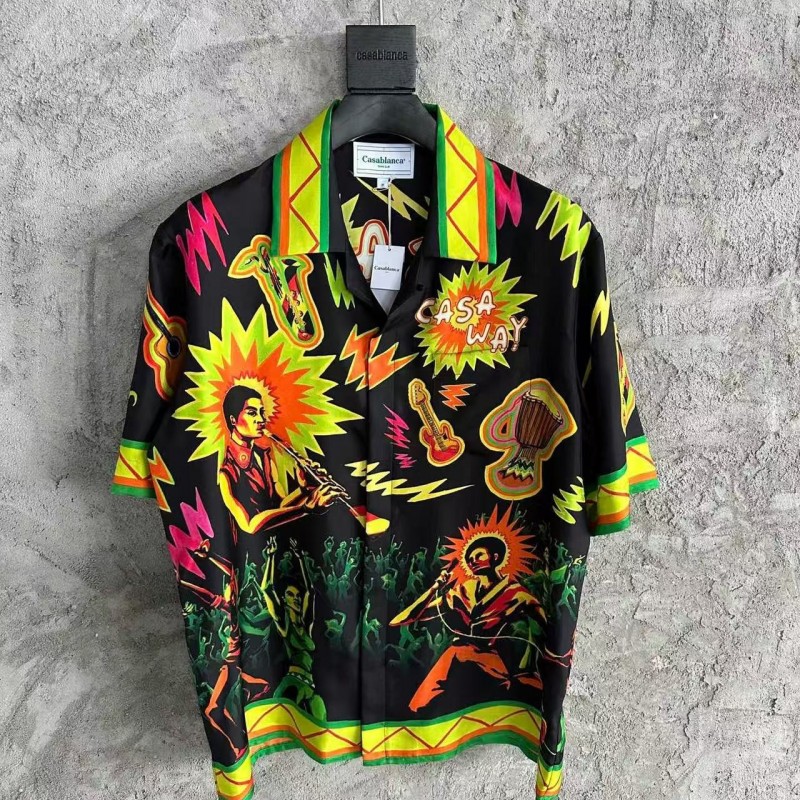 CASABLANCA Black rock graphic silk T-shirt